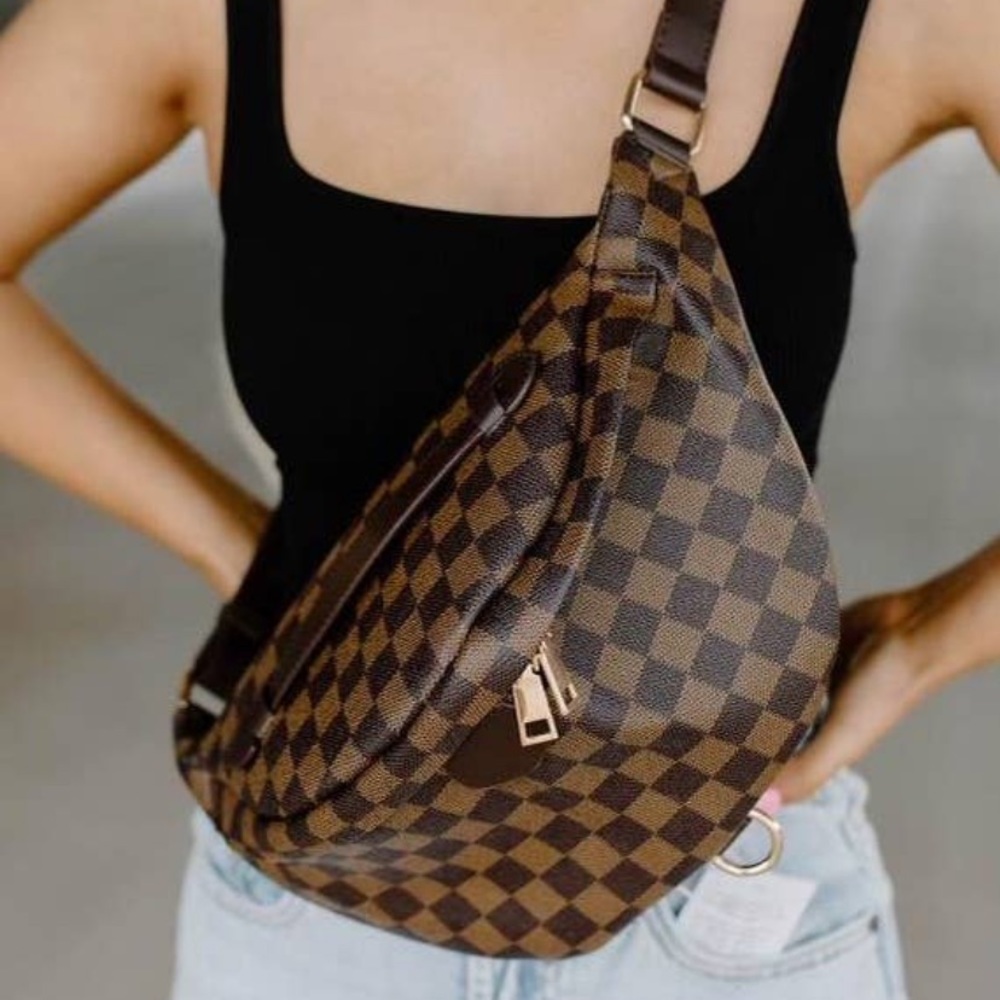 Brown checkered bum bag Fanny pack